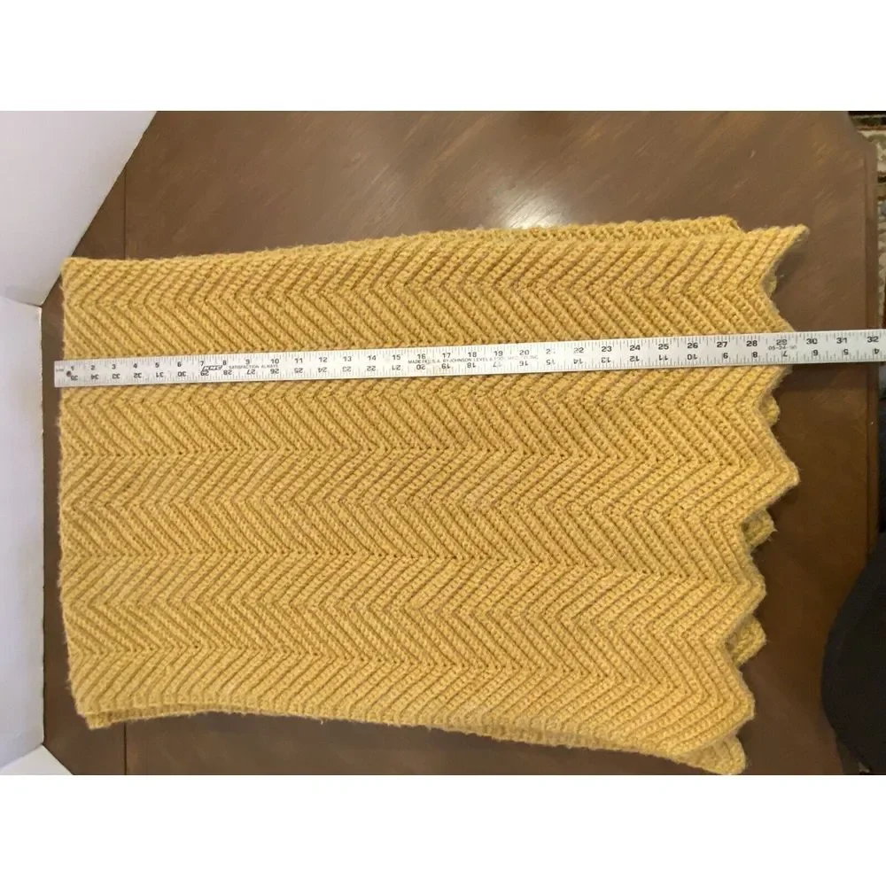 Vintage afghan hand‎ crocheted gold with a little shine in the fabric 60 x 40